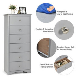Costway Chest Of Drawers Free Standing 6 Drawers Wooden Storage Cabinet W/ Metal Handles - thumbnail 9