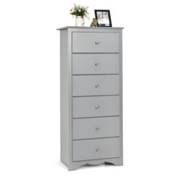 Costway Chest Of Drawers Free Standing 6 Drawers Wooden Storage Cabinet W/ Metal Handles - thumbnail 1