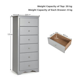 Costway Chest Of Drawers Free Standing 6 Drawers Wooden Storage Cabinet W/ Metal Handles - thumbnail 2