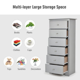 Costway Chest Of Drawers Free Standing 6 Drawers Wooden Storage Cabinet W/ Metal Handles - thumbnail 7