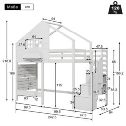 Abrihome Bunk Bed With Window, Children's Loft Bed With Safety Rail & Storage Stairs, White Solid Wood Bed Frame - thumbnail 5