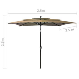 Berkfield Harmful 3-Tier Parasol With Aluminium Pole Taupe 2.5X2.5 M - thumbnail 8