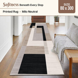 Ameha Printed Rug Living Room Bedroom Runner Non Slip Hallway Extra Large Area Rug Kitchen Floor Mats(Milo Neutral, 80X300 Cm)
