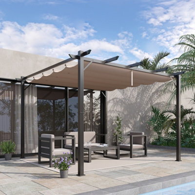 Outsunny 3X3(M) Pergola Gazebo Sun Shade Shelter Aluminium Garden Canopy, Brown - image 1