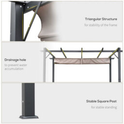 Outsunny 3X3(M) Pergola Gazebo Sun Shade Shelter Aluminium Garden Canopy, Brown - thumbnail 6