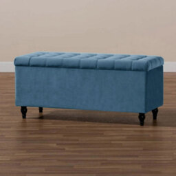 120Cm Cubed Upholstered Ottoman Storage Box Duck Egg Plush Velvet Multifunctional Blanket Storage Box With Wooden Legs - thumbnail 1