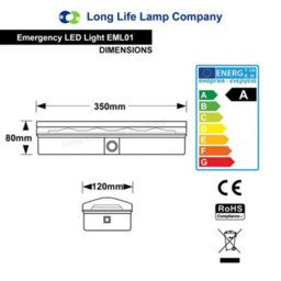 Long Life Lamps Company Glass Emergency Led Light Bulkhead With Green Man Fire Exit Sleeve Celling Or Wall Mount Eml01D - thumbnail 2