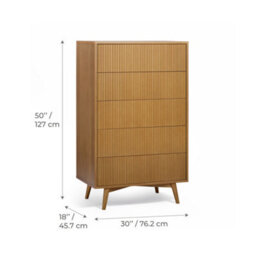 Teamson Home Tremolo Chest Of Drawers 5 Fluted Push-Open Drawer Bedroom Dresser, Natural - thumbnail 5
