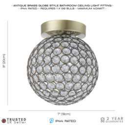 Happy Homewares Modern Antique Brass And Clear Beaded Glass Ip44 Rated Bathroom Ceiling Light - thumbnail 7