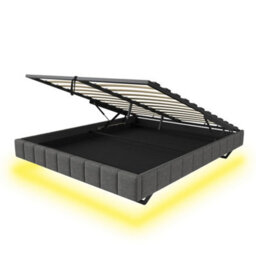 Modernluxe 4Ft6 Double Floating Bed, Ottoman Bed, 135 X 190Cm, With Rgb Led Lights, No Headboard, Linen, Grey - thumbnail 9