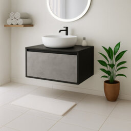 Plum&clay Declan Black & Concrete Wall Mounted Vanity Unit With Black Countertop Set (W)750mm (H)400mm