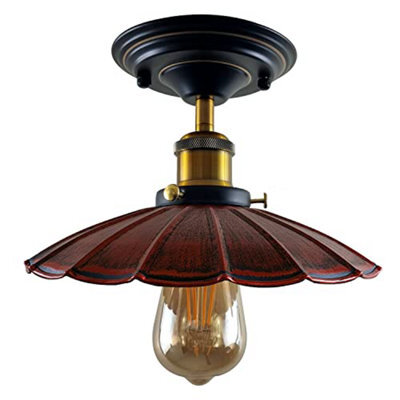 Industrial- Semi Flush Mount Ceiling Light With E27 Flat Rustic Red Umbrella Shade For Living Room And Kitchen - image 1