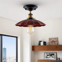 Industrial- Semi Flush Mount Ceiling Light With E27 Flat Rustic Red Umbrella Shade For Living Room And Kitchen - thumbnail 2