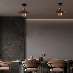 Industrial- Semi Flush Mount Ceiling Light With E27 Flat Rustic Red Umbrella Shade For Living Room And Kitchen - thumbnail 6