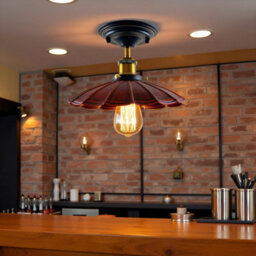 Industrial- Semi Flush Mount Ceiling Light With E27 Flat Rustic Red Umbrella Shade For Living Room And Kitchen - thumbnail 5
