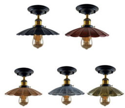 Industrial- Semi Flush Mount Ceiling Light With E27 Flat Rustic Red Umbrella Shade For Living Room And Kitchen - thumbnail 9