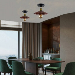 Industrial- Semi Flush Mount Ceiling Light With E27 Flat Rustic Red Umbrella Shade For Living Room And Kitchen - thumbnail 8