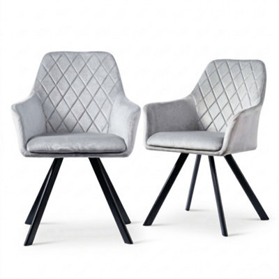 Evre Mason Light Grey Velvet Dining Chairs Set Of 2 Upholstered Chairs With Arms & Metal Legs - image 1