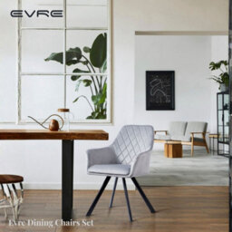 Evre Mason Light Grey Velvet Dining Chairs Set Of 2 Upholstered Chairs With Arms & Metal Legs - thumbnail 9