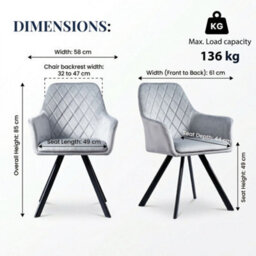 Evre Mason Light Grey Velvet Dining Chairs Set Of 2 Upholstered Chairs With Arms & Metal Legs - thumbnail 2