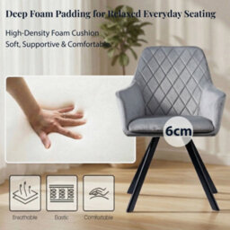 Evre Mason Light Grey Velvet Dining Chairs Set Of 2 Upholstered Chairs With Arms & Metal Legs - thumbnail 5