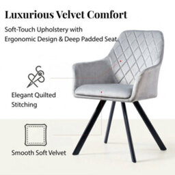 Evre Mason Light Grey Velvet Dining Chairs Set Of 2 Upholstered Chairs With Arms & Metal Legs - thumbnail 3