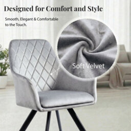 Evre Mason Light Grey Velvet Dining Chairs Set Of 2 Upholstered Chairs With Arms & Metal Legs - thumbnail 4
