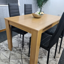 Kosy Koala Modern Oak Effect Dining Table Set With 4 Black Faux Leather Chairs Dining Room Furniture - thumbnail 8