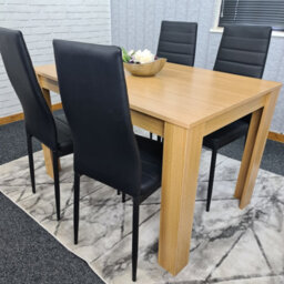 Kosy Koala Modern Oak Effect Dining Table Set With 4 Black Faux Leather Chairs Dining Room Furniture - thumbnail 2