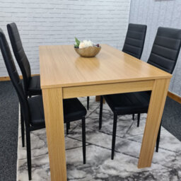 Kosy Koala Modern Oak Effect Dining Table Set With 4 Black Faux Leather Chairs Dining Room Furniture - thumbnail 3