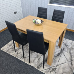 Kosy Koala Modern Oak Effect Dining Table Set With 4 Black Faux Leather Chairs Dining Room Furniture - thumbnail 1