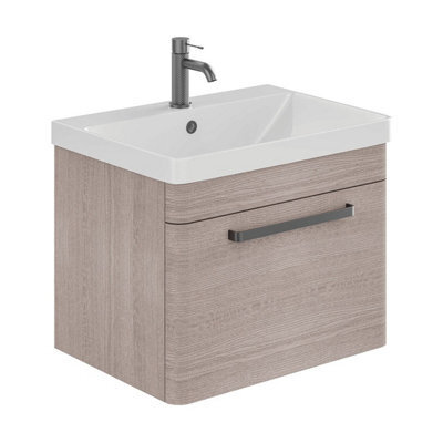 Plum&clay Emery Textured Grey Wall Hung Bathroom Vanity Unit & Basin Set With Gun Grey Handles (W)60Cm (H)46Cm - image 1