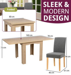 Hallowood Furniture Newquay Oak Flip Top Extending Table With 4 Upholstered Chairs In Grey Fabric - thumbnail 3