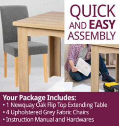 Hallowood Furniture Newquay Oak Flip Top Extending Table With 4 Upholstered Chairs In Grey Fabric - thumbnail 7