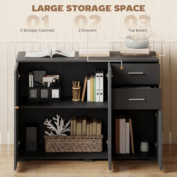 Homcom Modern Sideboard Kitchen Storage Cabinet, Black - thumbnail 4
