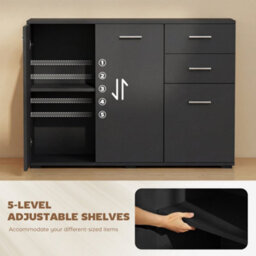 Homcom Modern Sideboard Kitchen Storage Cabinet, Black - thumbnail 5