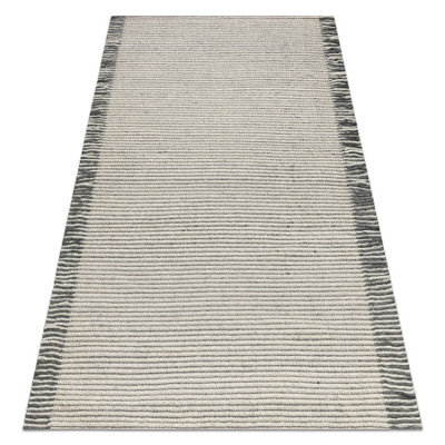 RugsX Wool Carpet Tahar 99003F Cream / Grey - Hand-Woven Lines, Fringes  90X150 Cm - image 1