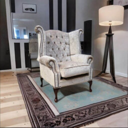 Chesterfield High Back Wing Chair Pastiche Mink Velvet In Queen Anne Style - thumbnail 4