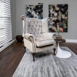 Chesterfield High Back Wing Chair Pastiche Mink Velvet In Queen Anne Style - thumbnail 3