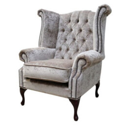 Chesterfield High Back Wing Chair Pastiche Mink Velvet In Queen Anne Style - thumbnail 2