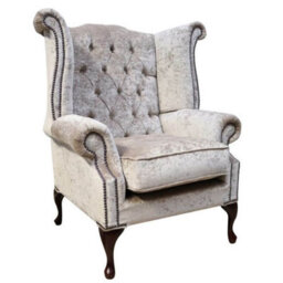 Chesterfield High Back Wing Chair Pastiche Mink Velvet In Queen Anne Style - thumbnail 1