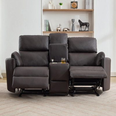Hudson 2 Seat Rocker Recliner Sofa With Centre Console - Brown - image 1