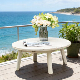 Abrihome Wood Round Coffee Table - Solid Outdoor Garden Table - W70 X D70 X H30 Cm - Nordic Style - thumbnail 2