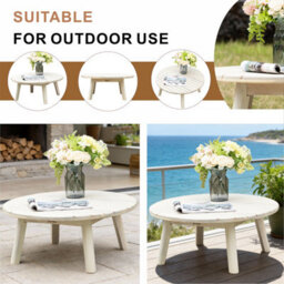 Abrihome Wood Round Coffee Table - Solid Outdoor Garden Table - W70 X D70 X H30 Cm - Nordic Style - thumbnail 5