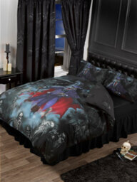 "66"" X 72"" Magistus Pencil Pleat Curtain Set, Alchemy England, Grim Reaper Skeletons, Black" - thumbnail 3