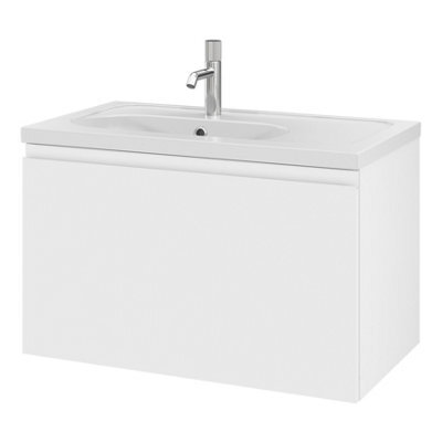GoodHome Levanna Matt White Wall-Mounted Vanity Unit & Basin Set (W)800mm (H)480mm - image 1