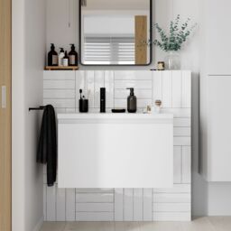 GoodHome Levanna Matt White Wall-Mounted Vanity Unit & Basin Set (W)800mm (H)480mm - thumbnail 7
