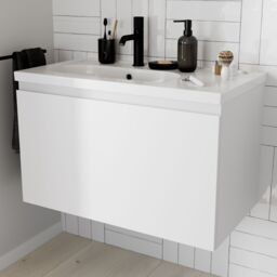 GoodHome Levanna Matt White Wall-Mounted Vanity Unit & Basin Set (W)800mm (H)480mm - thumbnail 8