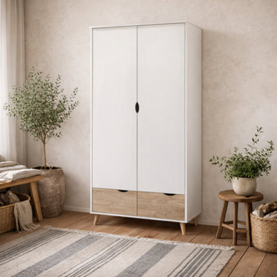 Wyld Haus Skerries 2-Door Wardrobe Matt White With Natural Oak - image 1
