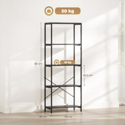 Homcom Industrial Bookshelf, Freestanding Bookcase, Dark Grey And Black - thumbnail 3